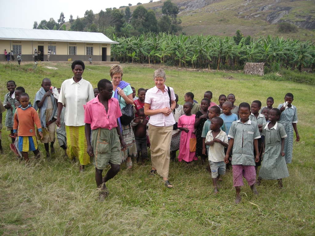 WAN co-founder and director Janice Cox with Humane Education program in Africa.