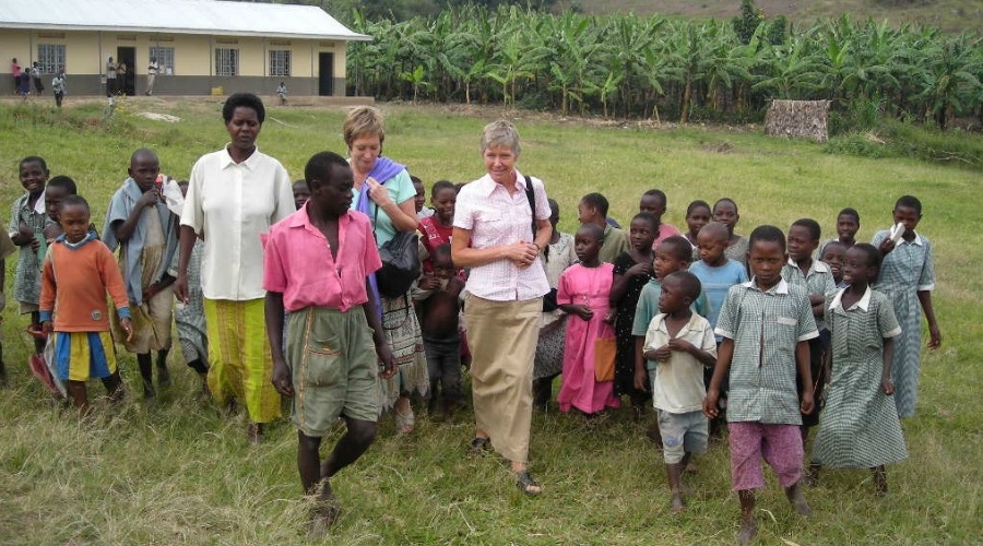 WAN co-founder and director Janice Cox with a humane education program in Africa.